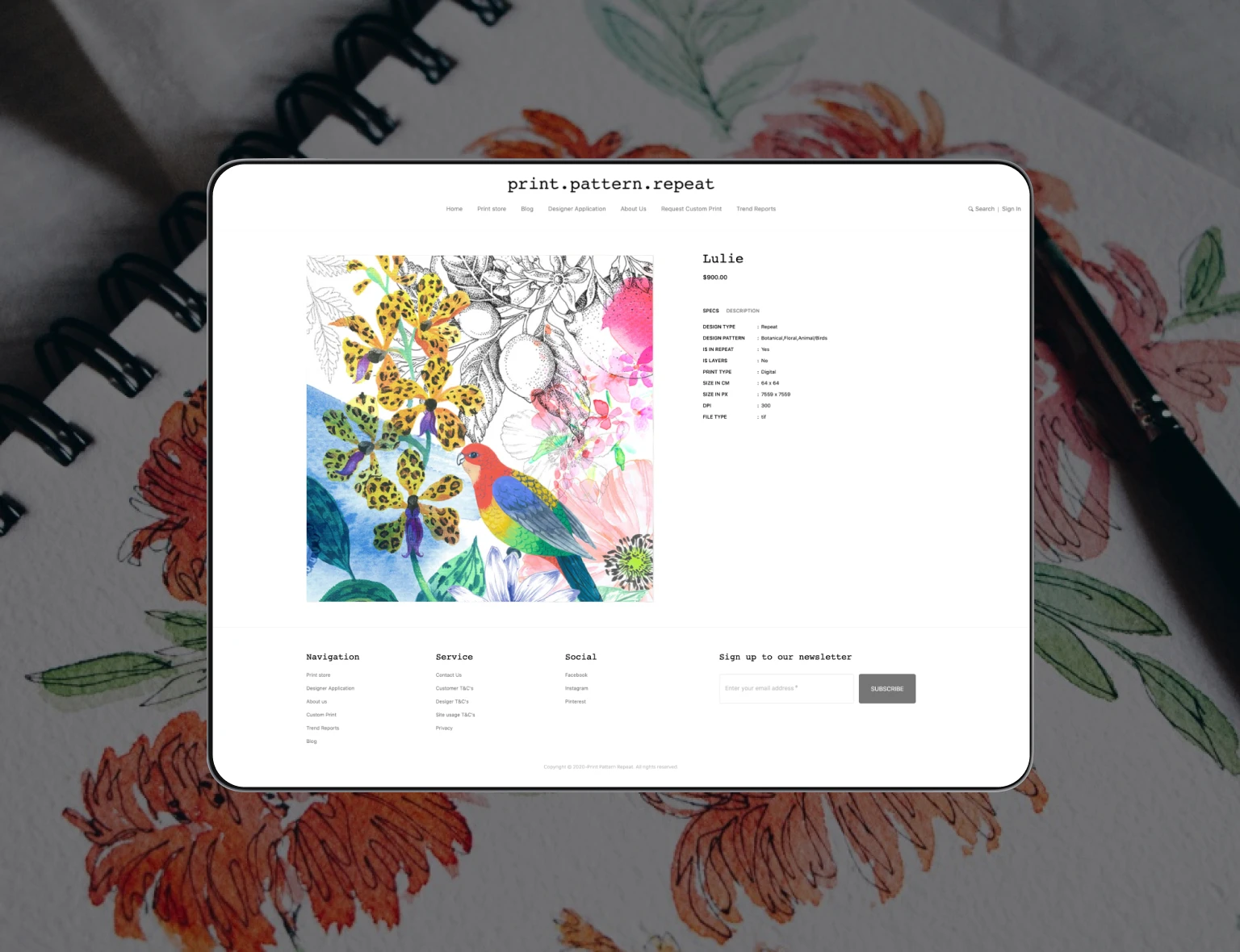 print pattern product description page 